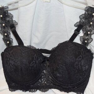 B.Luxe Black Lace Push-Up, Underwire, Convertible Bra, Size 38D(0224)